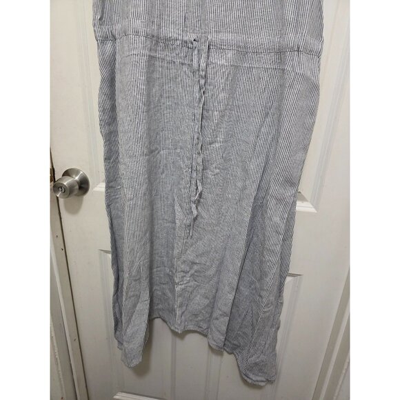 Nostrom Blue & White Striped Midi Tank Dress Drawstring Waist Linen Blend Size M - Picture 3 of 9